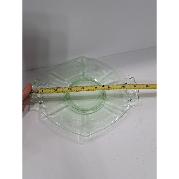 Vintage Green Depression Glass Bowl Octagon Serving Bowl with Handles 8" - Picture 6 of 6